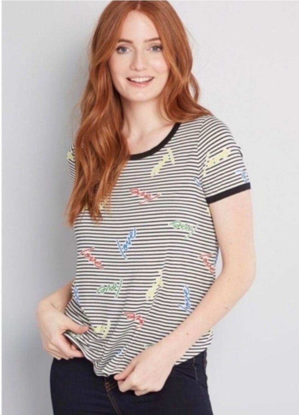 ModCloth Keep the Quirk Comin’ Ringer “love” Tee Size M
